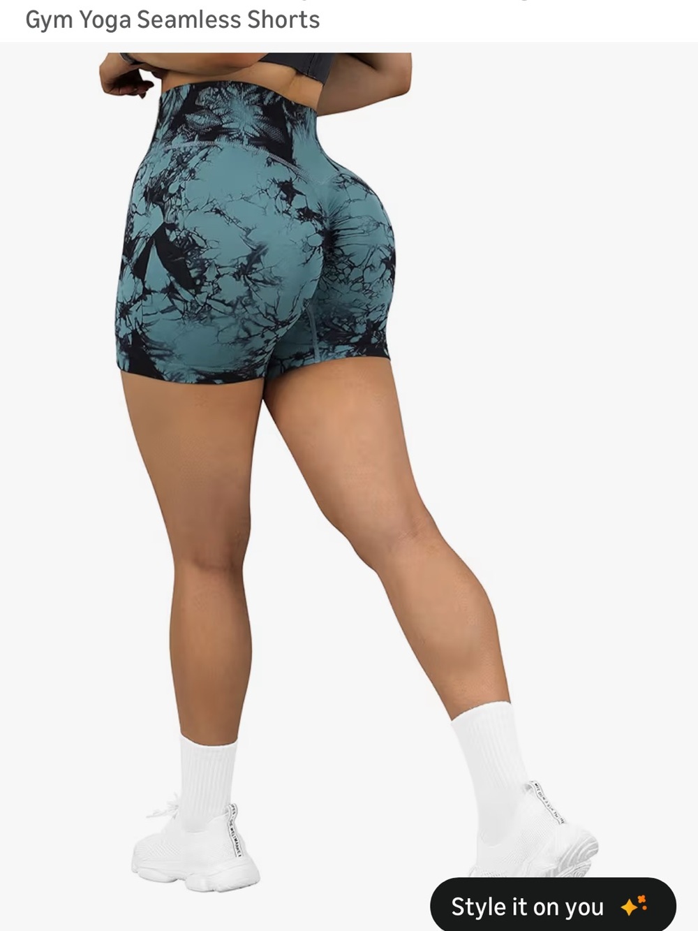 Seamless High-Waist Marble Print Gym Shorts - Teal/Black